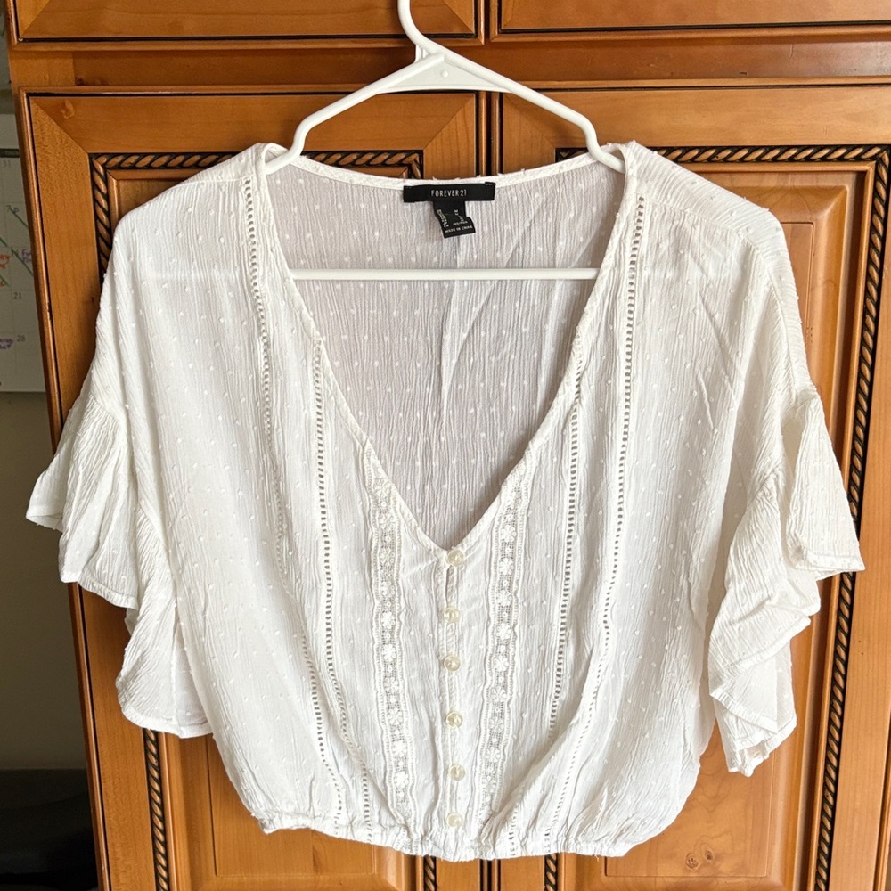 Forever 21 White Ruffled Blouse